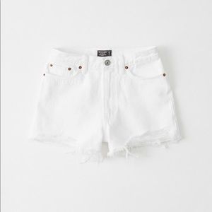 Abercrombie High Rise Denim Shorts White Shredded